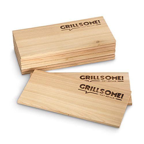 10 Räucherbretter aus kanadischem Zedernholz (30 x 14 x 0,8 cm) von Grillsome! Grillbretter, Grill-Planken 10er-Set (2 x 5er Set glatte und raue Oberfläche) unbehandelt, Grillzubehör für BBQ