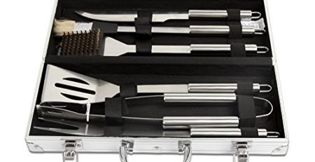 Dazone® Grillbesteck-Set 6-teilig im Aluminium-Koffer BBQ Grill-Utensilien Edelstahl Profi Besteck Zubehör fürs Grillen