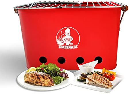 Barbecue - Camping grill holzkohle - Kohlegrill Rot, Tragbarer tischgrill, BBQ für Unterwegs, 25 x 43 x 26 cm
