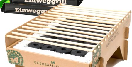 5x CasusGrill Öko Einweggrill Einmalgrill 100% Nachhaltig - Bio Grill rauchfrei 31 x 24cm Bambus Kohle und Grillrost, natürlichen Materialien, weniger CO2 Emission, 5 min startklar über 1h Brenndauer