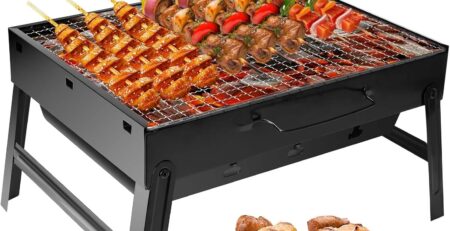 Auauraintt Kompakter Mini Grill BBQ - Holzkohle, tragbar & klappbar,Tischgrill Campinggrill Picknickgrill,für Picknick, Garten, Terrasse, Camping, Reisen