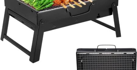 ROIMOE Holzkohlegrills Grill BBQ Portable, Tischgrill Campinggrill Picknickgrill, Abnehmbare BBQ Grills Klappgrill Minigrill für Outdoor Terrasse Camping (Small) Black