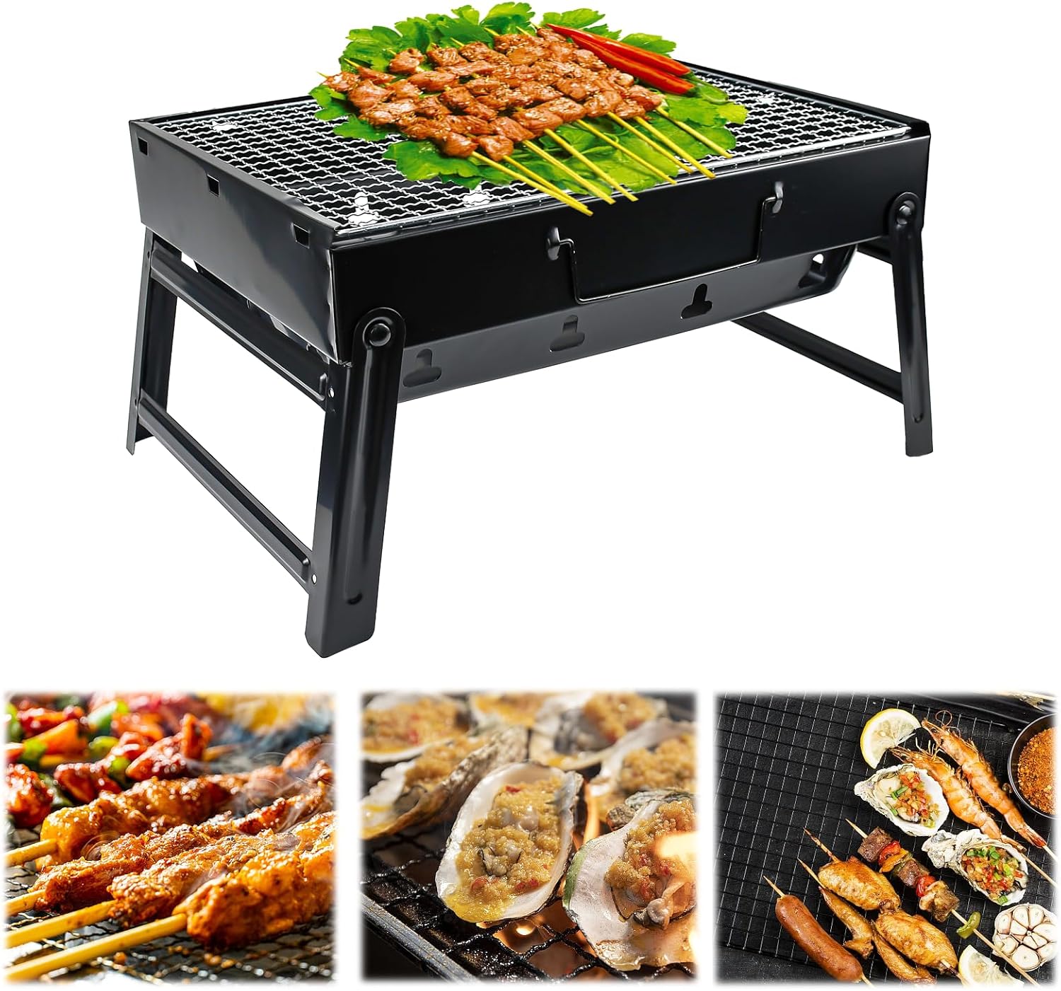 CAREDGO Holzkohlegrill Faltbar Campinggrill Klappgrill Holzkohle Tischgrill Klappbar Reisegrill 35*27*20cm Tragbarer Grill Holzkohle Camping Picknick Grill Kleiner Kohlegrill für Outdoor Party BBQ