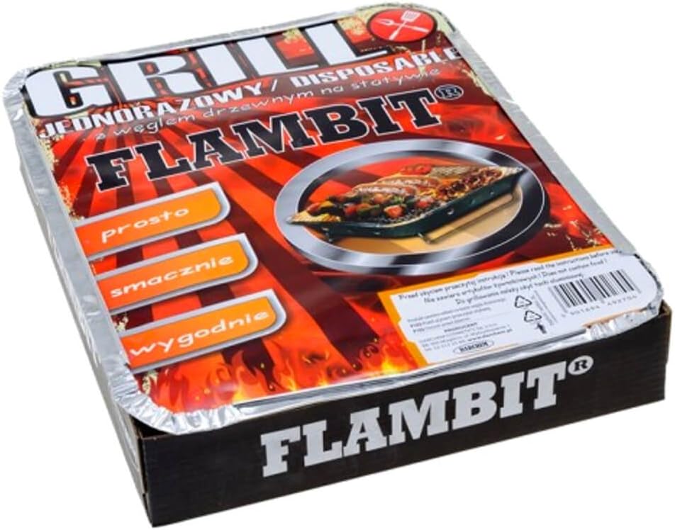 Flambit Einweggrill to go, mit Anzüghilfe, Holzkohle, Aluschale, 3er Pack (3 x Grill)