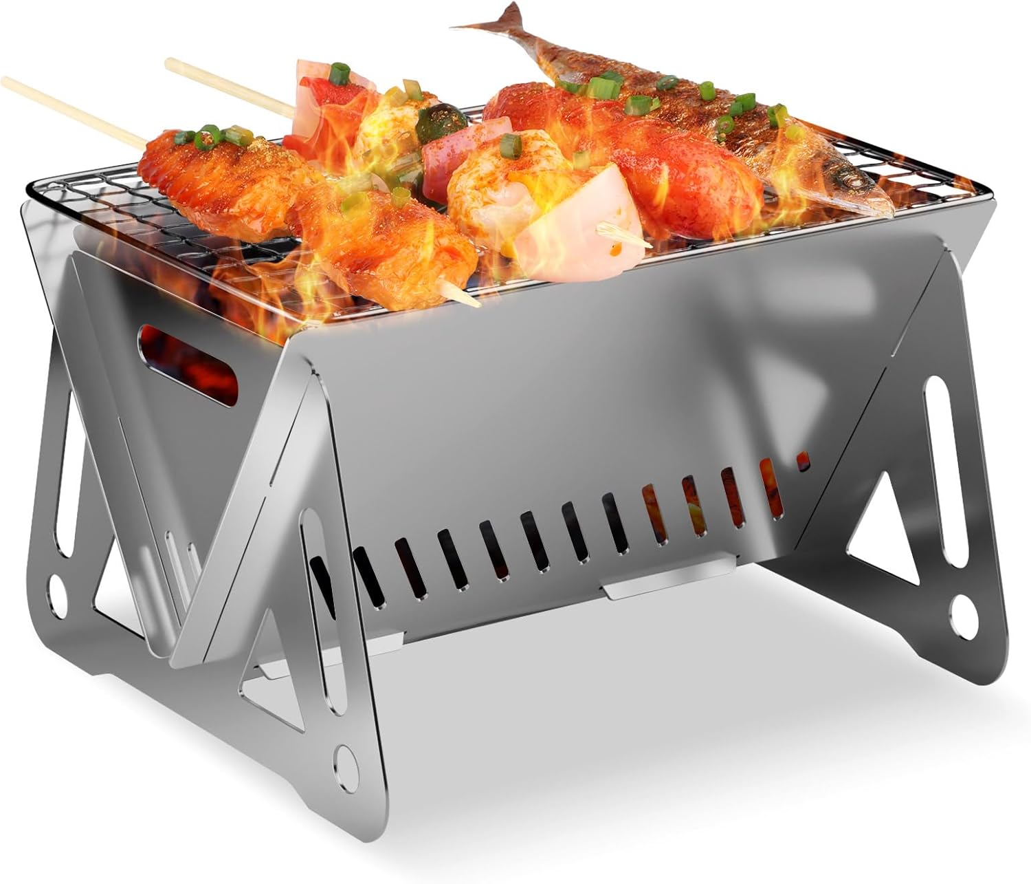 CLOPAE Camping Grill Klappgrill, Holzkohlegrill Picknickgrill Edelstahl Portable Campinggrill Abnehmbare BBQ Grills für Outdoor Garten Party Picknick Für 1-2 Personen（21 * 16 * 12cm)