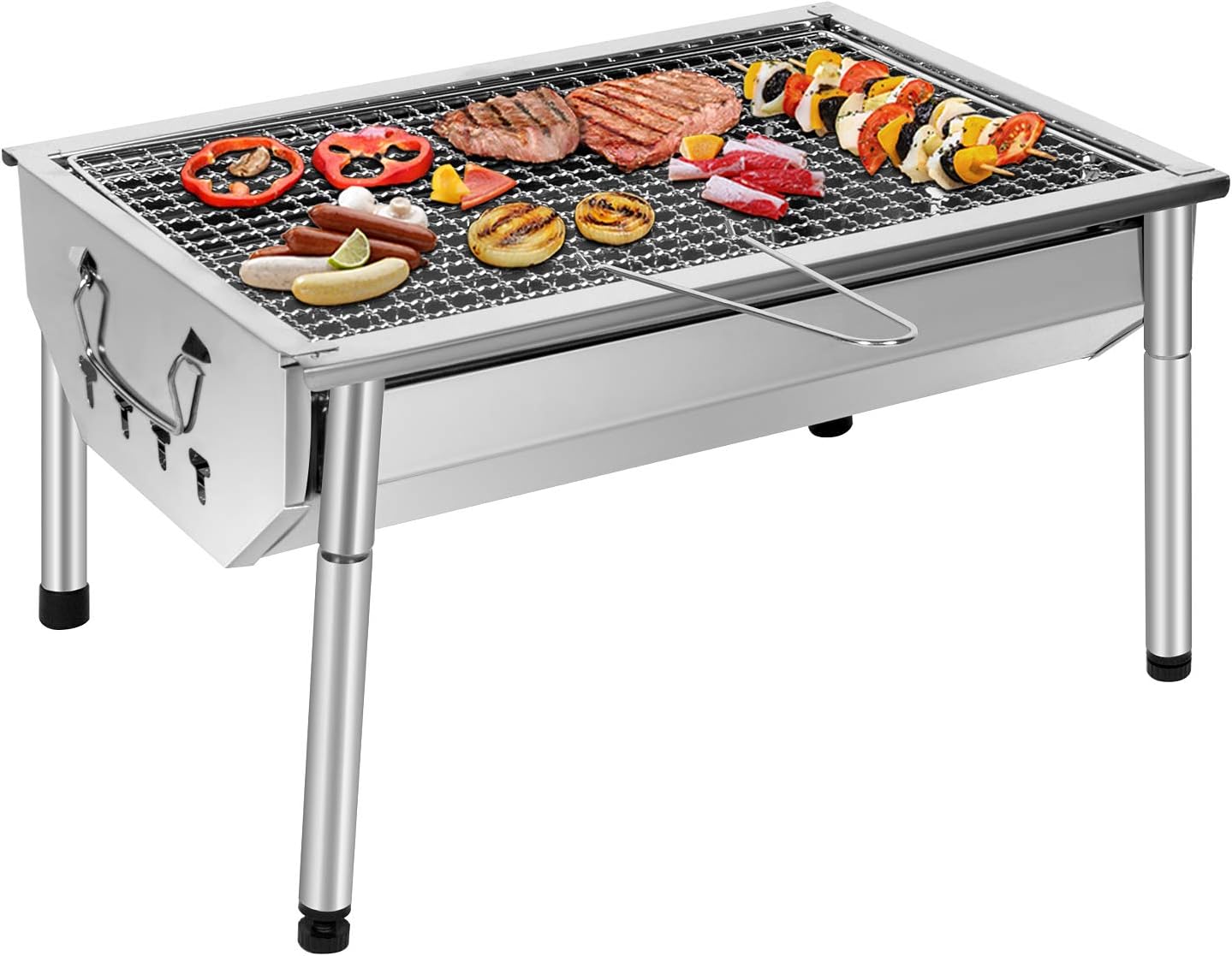 SunJas Picknickgrill Edelstahl Holzkohlegrill Kleiner Grill Portable Campinggrill Abnehmbare BBQ Grills für Outdoor Garten Party usw. (40 x 28 x 21.5 cm)