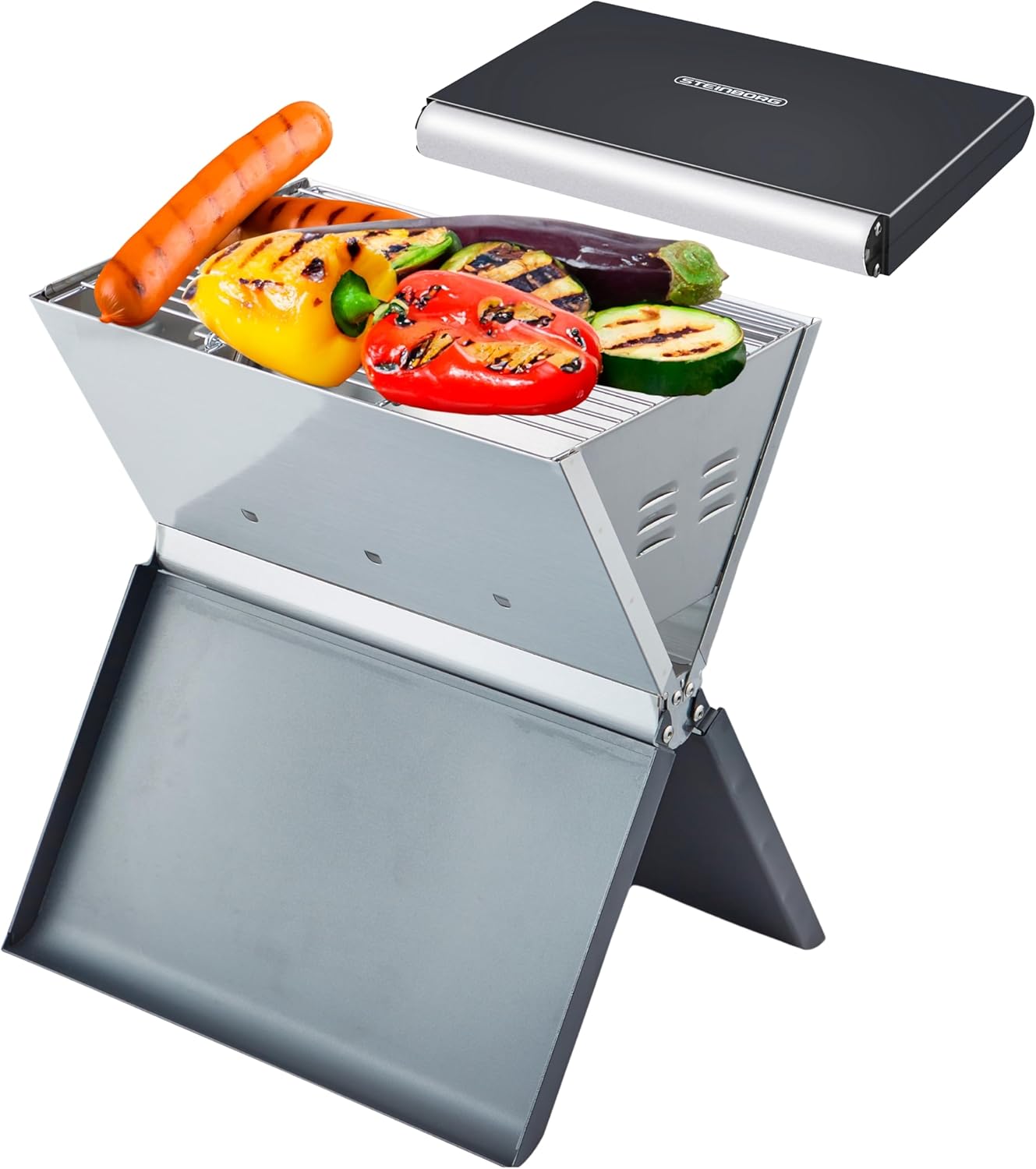 Steinborg Klappgrill | Laptopgrill | Campinggrill | Blitzschneller Aufbau | Hitzebeständiger Rahmen | Große Lüftungsschlitze | Holzkohlegrill | Kohlegrill | Geringes Gewicht | Geeignet für Holzkohle