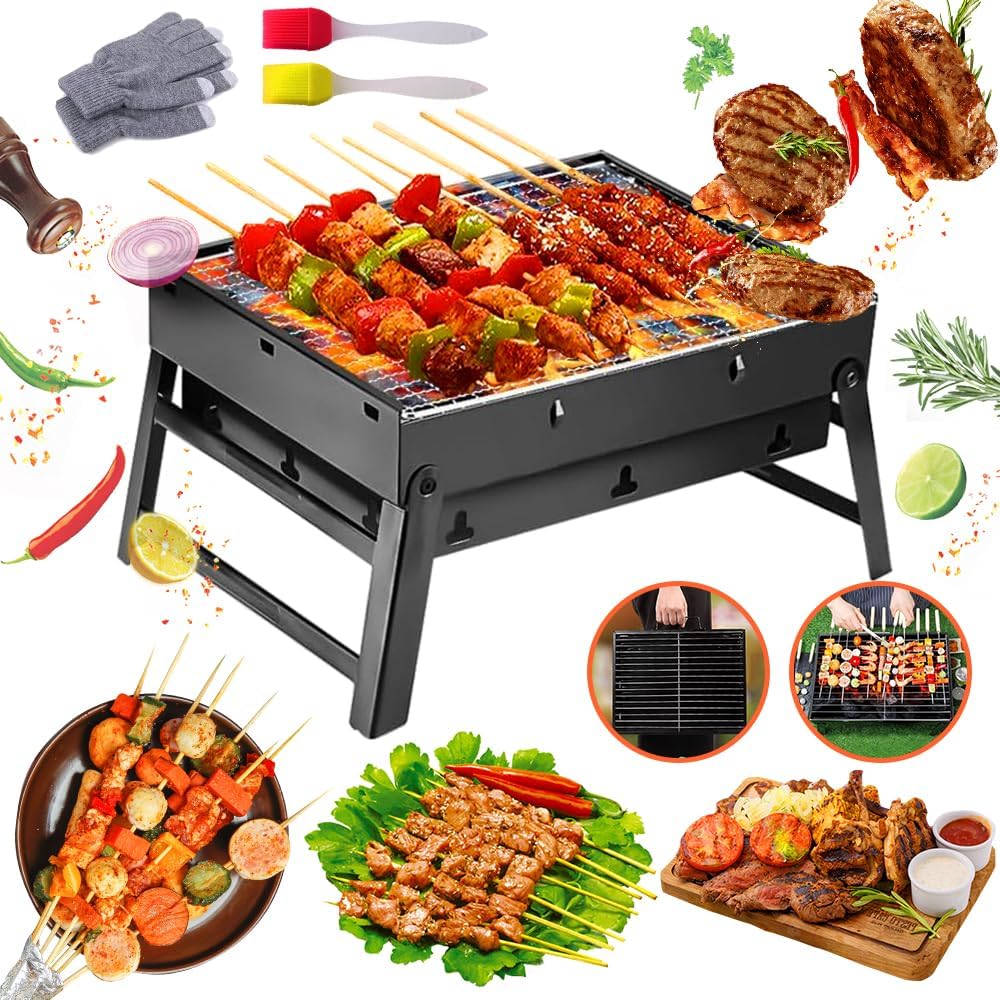 Klappgrill,Holzkohlegrill Klein,BBQ Barbecue Grill,Tragbarer Mini Grill,Outdoor Picknick Campinggrill 45cm x 30cm x 23cm Tragbarer Grill für Picknick, Garten, Terrasse, Camping, Reisen