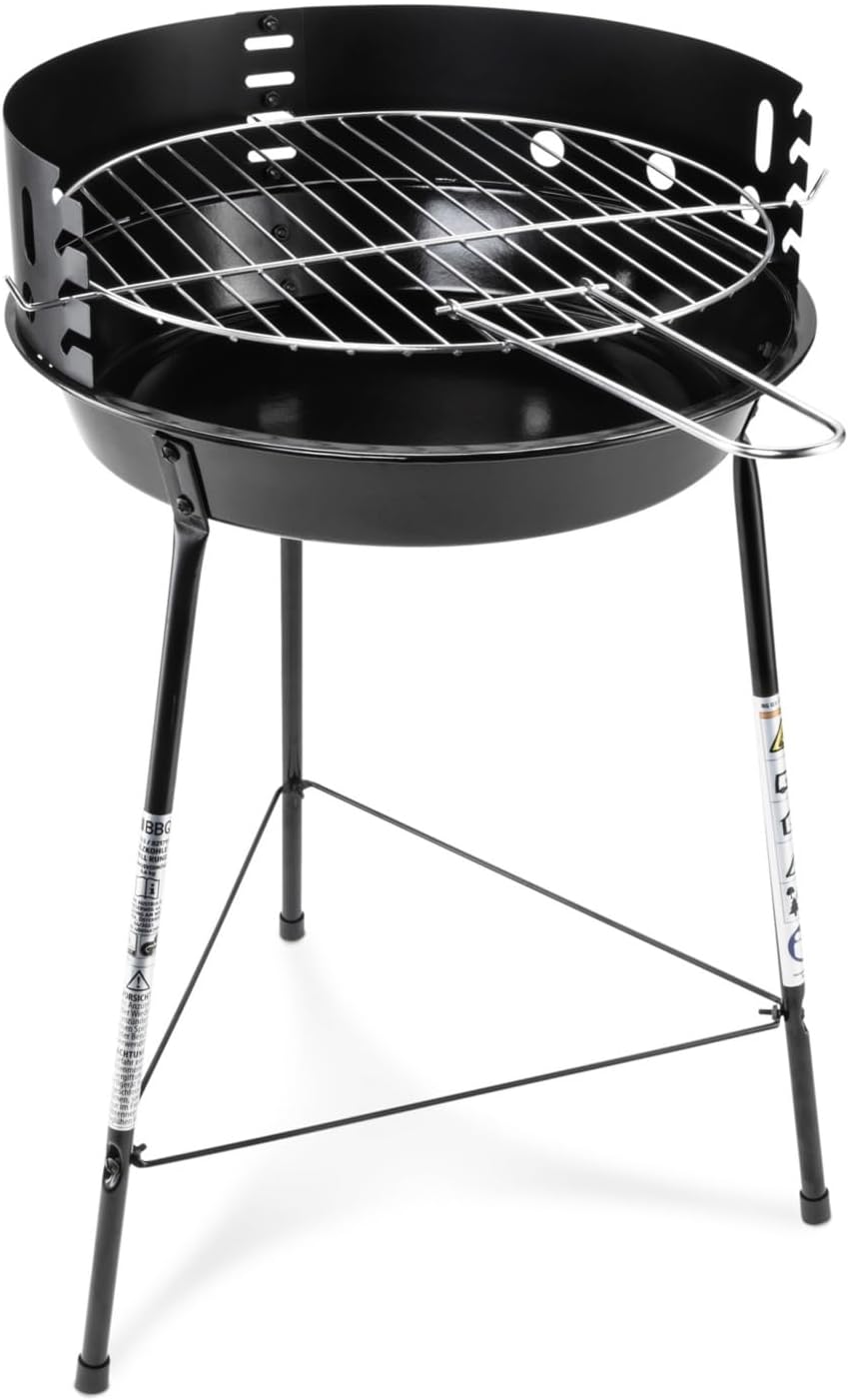 BBQ Holzkohle-Rundgrill Mobiler Holzkohlegrill TÜV/GS-Zeichen für 2 bis 3 Personen Durchmesser ca. Ø 29 cm Kohlegrill Sicherer Stand dank 3 stabiler Beine schwarz