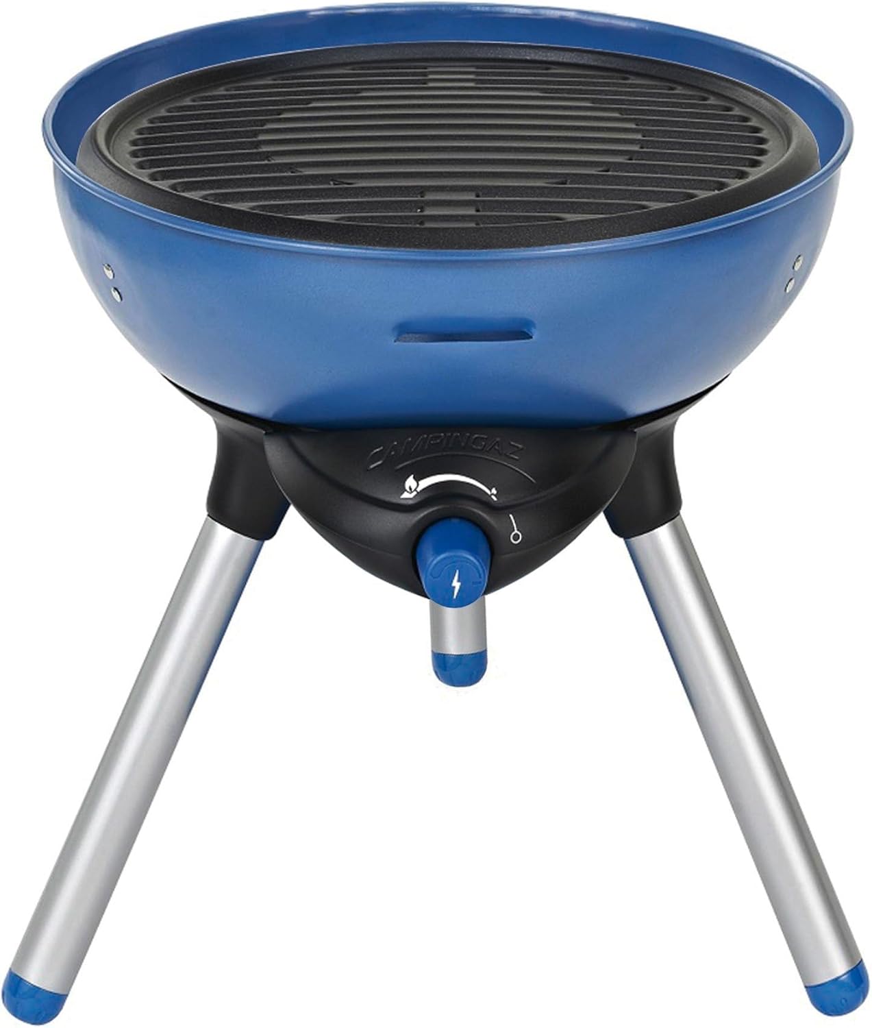 Campingaz Party Grill, Kleiner Grill für Camping oder Picknick, Camping-Grill mit flexiblen Kochmöglichkeiten, Gaskocher mit Antihaftbeschichteter Grillplatte und Topfträger, Blau