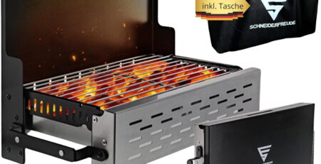 SCHNEIDERFREUDE Premium Camping-Grill: Der Klappgrill mit Tasche für echte Grillfans - Designed und geprüft in Deutschland für das ultimative Outdoor-Erlebnis, Holzkohlegrill, BBQ-Grill, Tischgrill