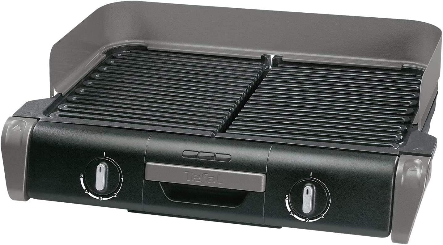 Tefal Elektrogrill Family TG8000 | Tischgrill/BBQ | zwei getrennte Grillroste mit stufenlosen Thermostaten | individuell regulierbar | Spülmaschinengeeignet | 2400W | Schwarz/Silber