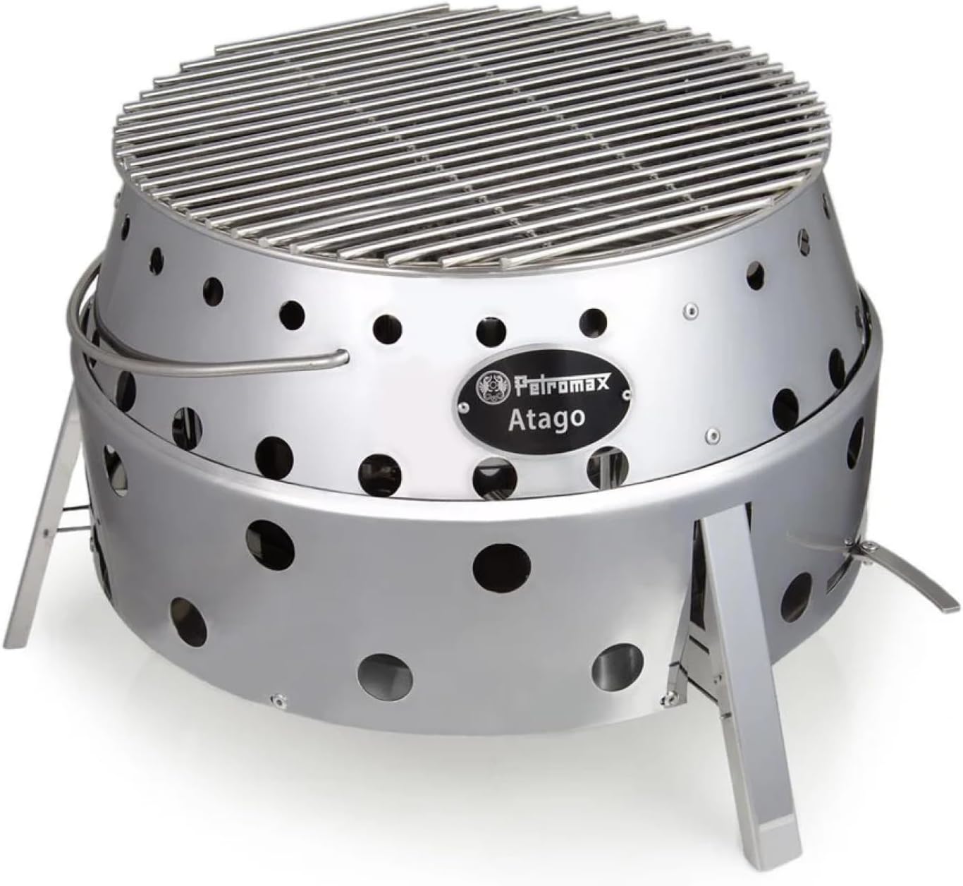 Petromax Atago Grill - Tischgrill für den Einsatz beim Camping, im Garten oder Balkon - ideal zum Grillen, als Ofen oder Feuerschale - Picknick Grill mit Kohle- und Grillrost - Edelstahl