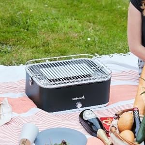 rauch-frei-er holz-kohle-grill tisch-grill terassen-grill balkon abdeck-haube aktiv-be-lueftung