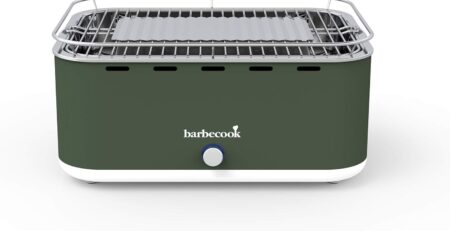 Barbecook Rauchfreier Holzkohlegrill Tischgrill mit Tragetasche geeignet für Balkon als Outdoor Camping-Grill mit eingebauten Gebläse, spülmaschinen-fest, Grün