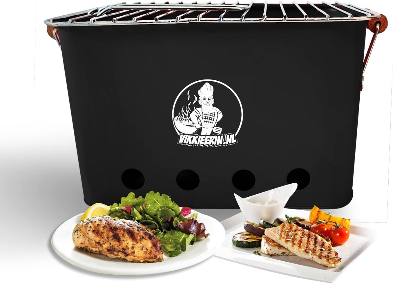 Mini grill - Kleiner grill Holzkohle, kompakt und leicht, holzkohlegrill klein im Retro-Stil, für Park-Balkon-Camping-Garten, 25x43x26 cm, Schwarz