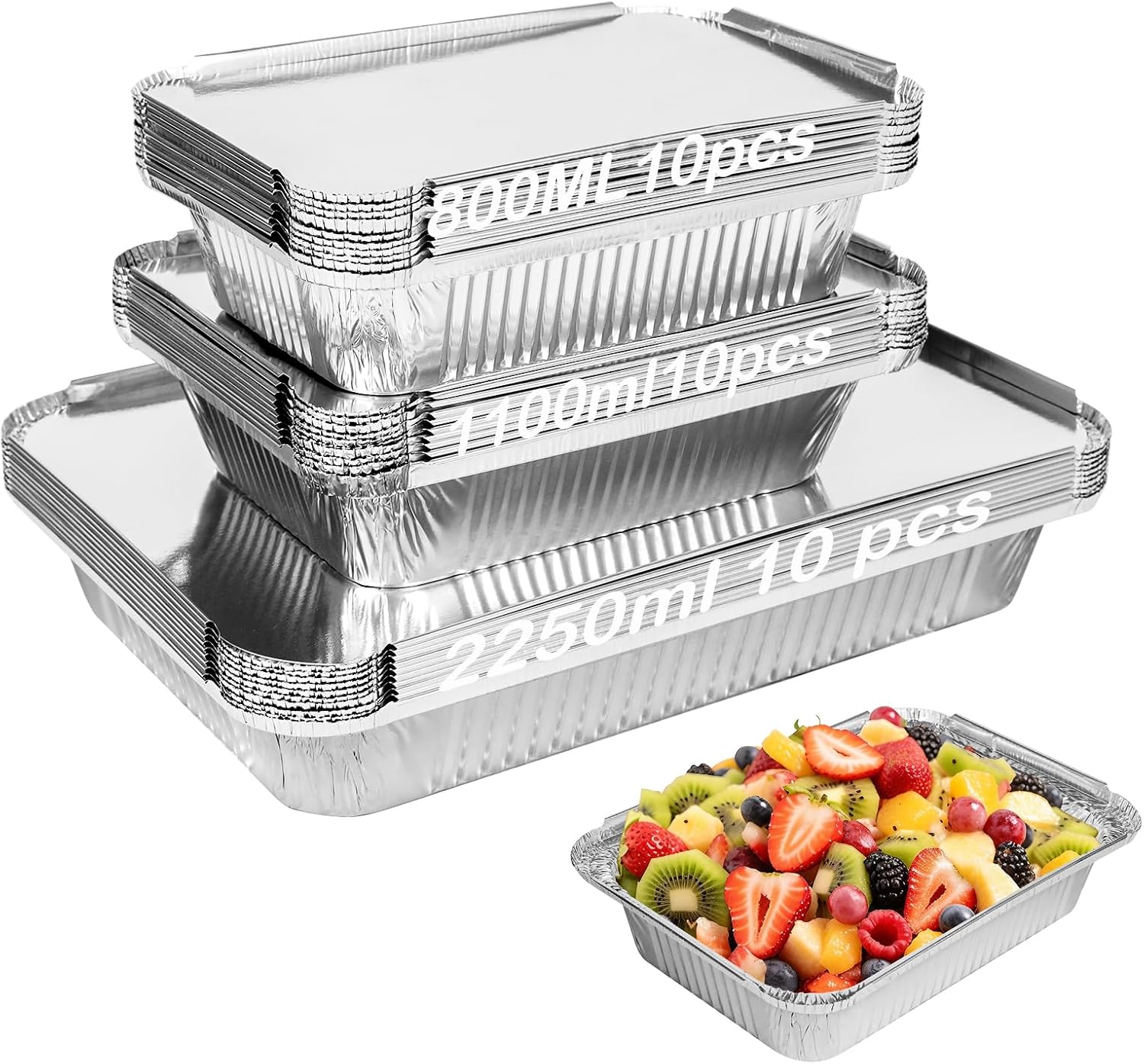 Notwoe 30 Stück Aluschalen Grill,Grillschalen Aluminium 2250ml/1100ml/800ml,Aluschalen Mit Deckel,Alu Grillschalen Wiederverwendbar,Grill Aluschalen Für Kochen,Rösten,Backen,Braten.