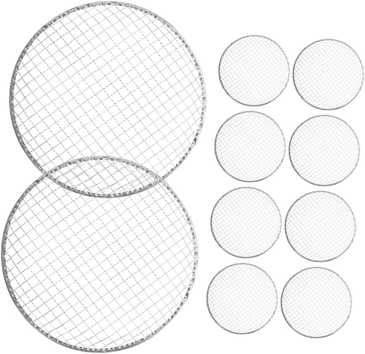 Garneck 10 Stück Einweg-Grill netz Camping Gitter runder Grillmaschendraht runden Nicht -STiCK einweggrills einweggriller grilll Grillrost aus Draht Raucherregal Verzinkter Draht Silver