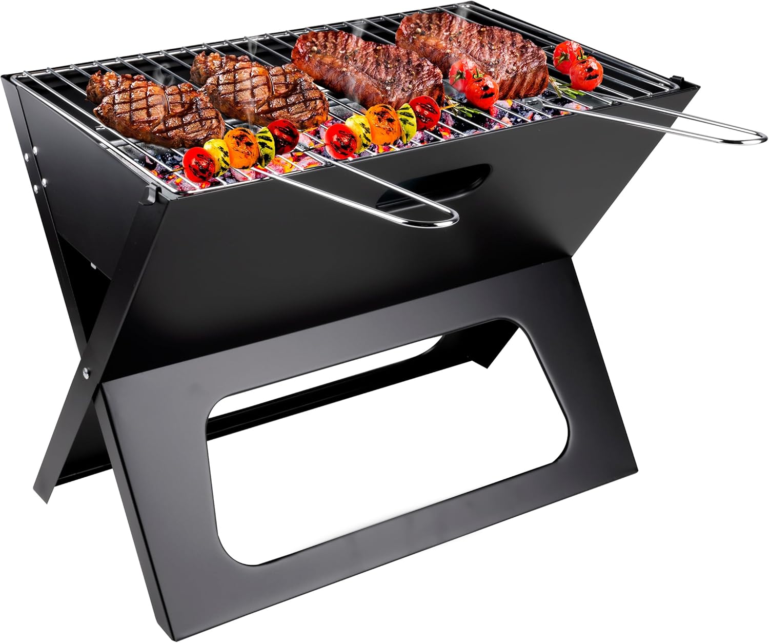 BBQ Collection Tischgrill Holzkohle - Camping-Grill - Faltbarer und tragbarer Barbecue - Barbecue mit separater Feuerschale und Grillrost - 46 x 36,5 x 28 cm
