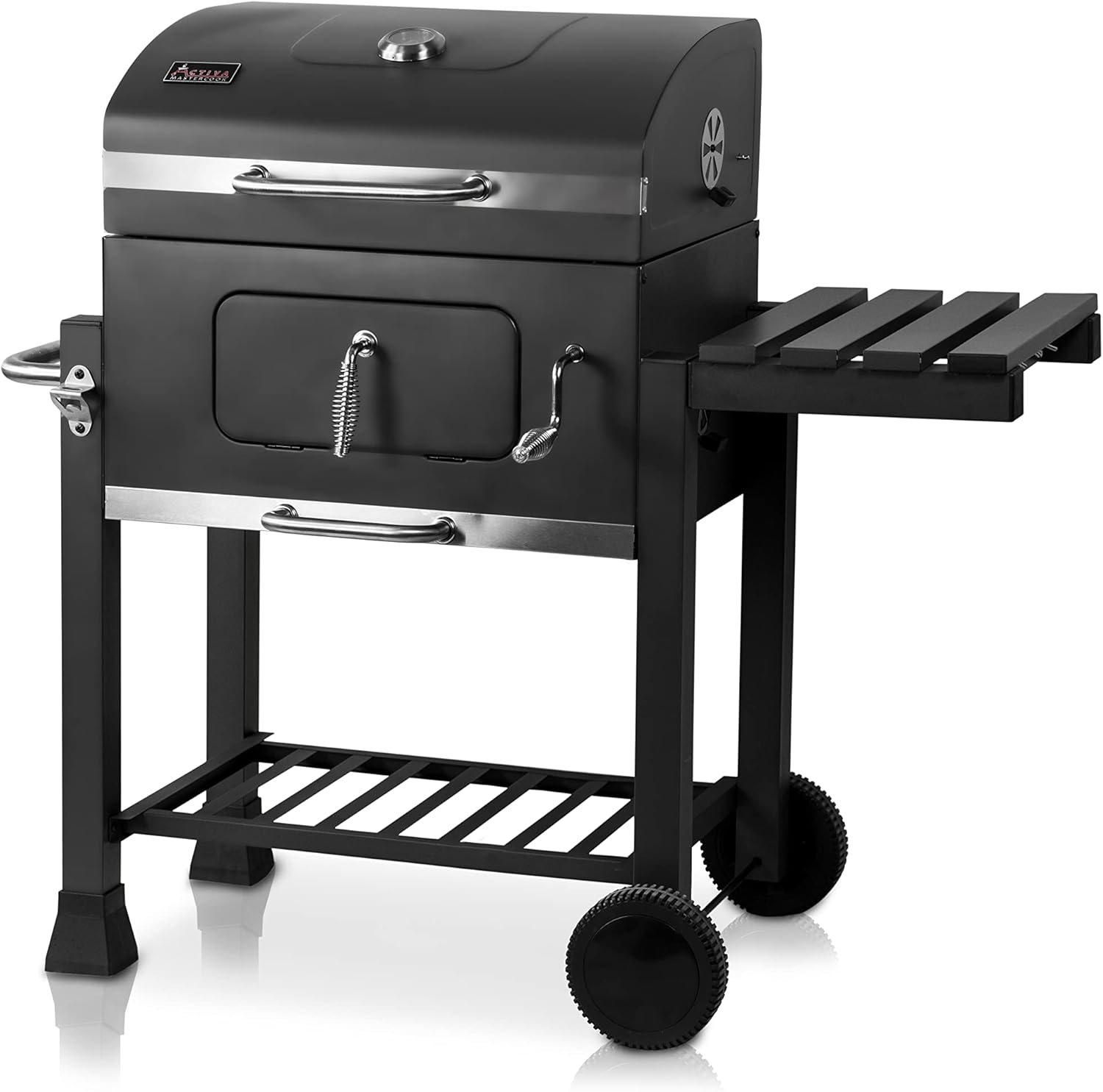 ACTIVA Holzkohlegrill Angular Guss inkl. Gusseisenrost I Holzkohlegrill mit Deckel, verstellbarer Kohlewanne & Thermometer I Grillwagen für ein gelungenes Barbecue