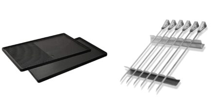 Enders® GUSS-WENDEPLATTE 1/2 7893 Boston 4, Monroe PRO 4, 43 cm x 32 cm, Schwarz/Grau & SCHASCHLIKSPIESS-SET EDELSTAHL 8802, Grillspieße, Fleischspieße, Grill-Zubehör, Gasgrill BBQ