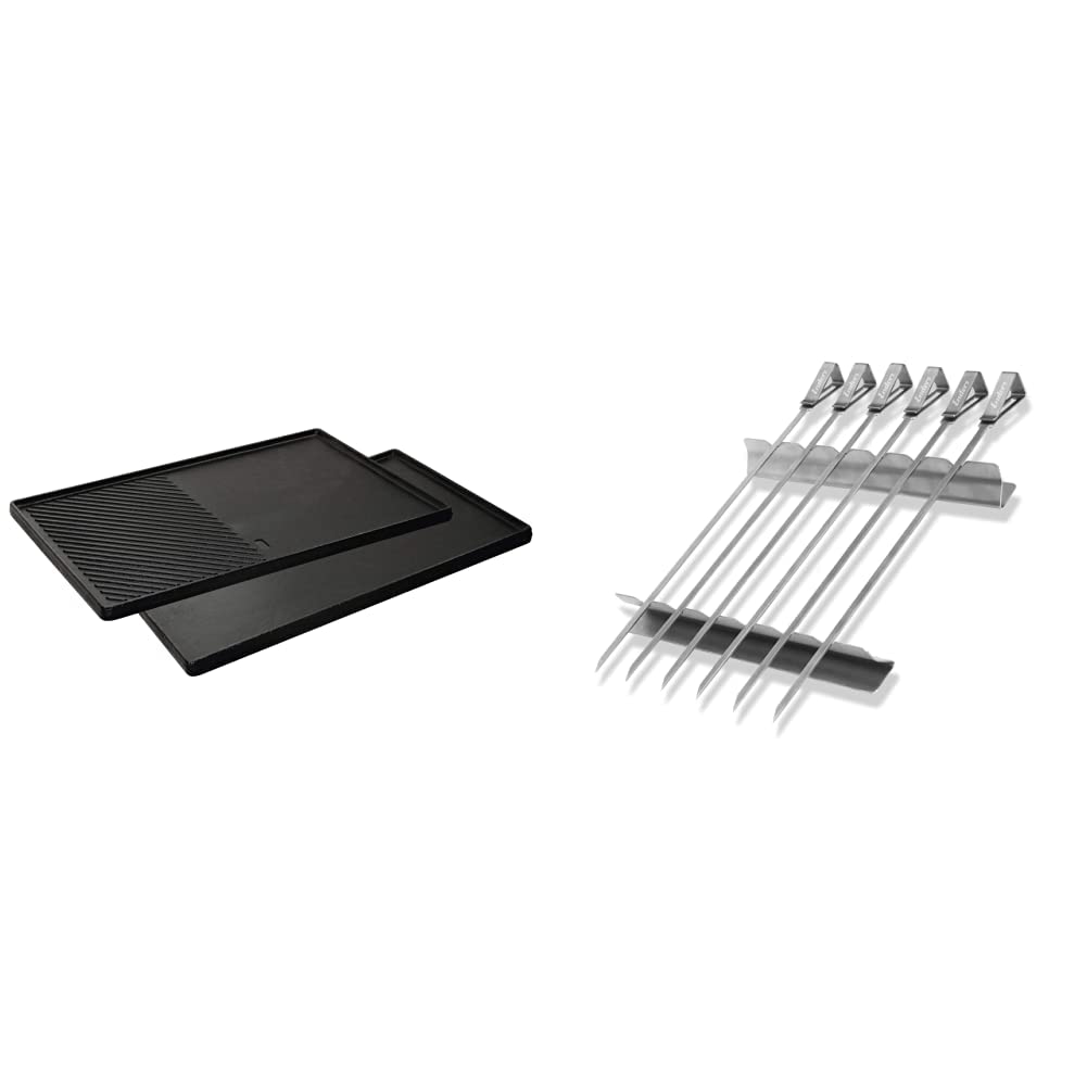 Enders® GUSS-WENDEPLATTE 1/2 7893 Boston 4, Monroe PRO 4, 43 cm x 32 cm, Schwarz/Grau & SCHASCHLIKSPIESS-SET EDELSTAHL 8802, Grillspieße, Fleischspieße, Grill-Zubehör, Gasgrill BBQ