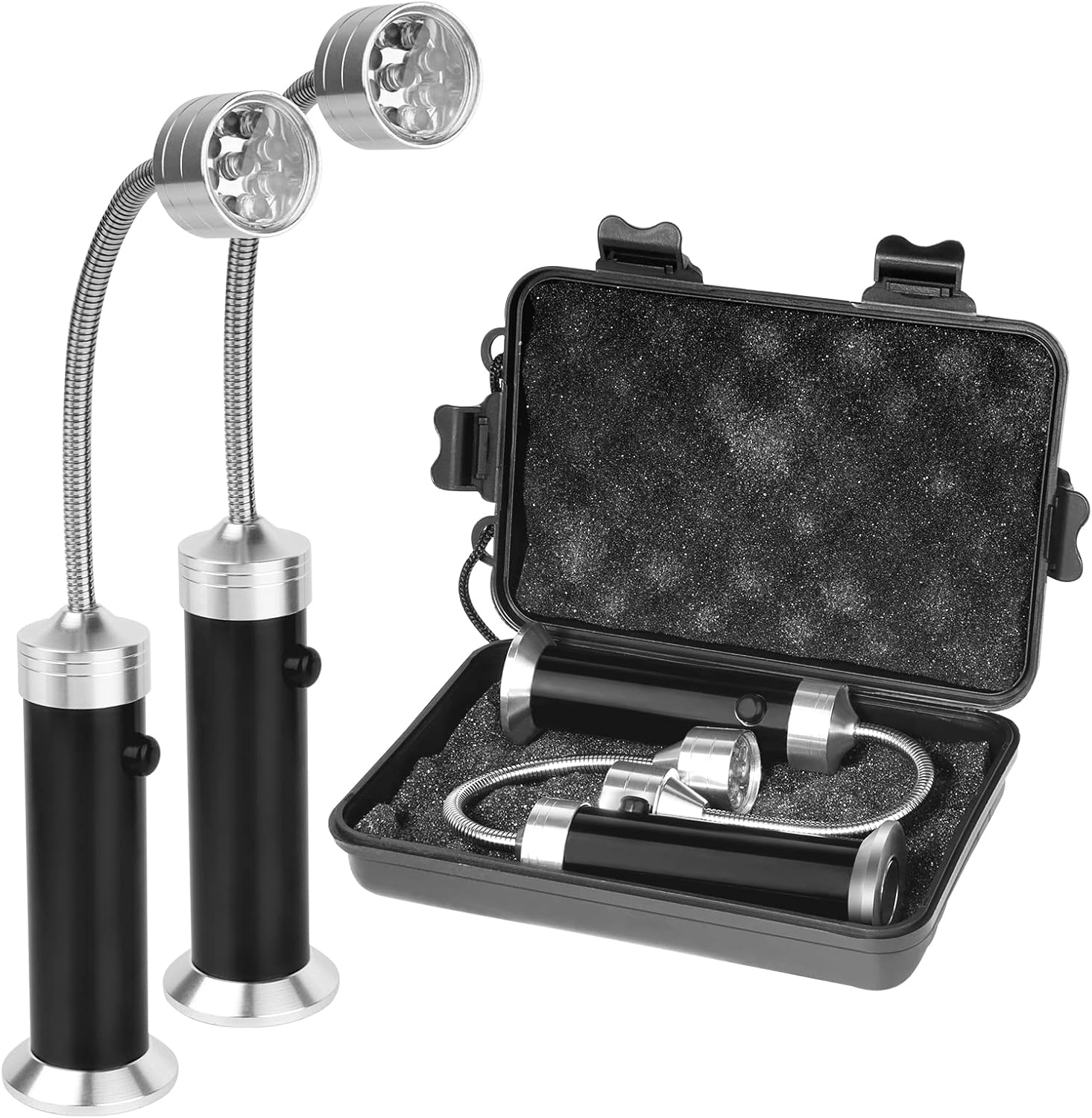 2 Stück Grilllampe Grillbeleuchtung Grilllicht Magnetlampe Grill Zubehör für Gasgrill Outdoor BBQ 360 Grad Drehwinkel Grillen Geschenke für Männer mit Aufbewahrungsbox | Schwarz