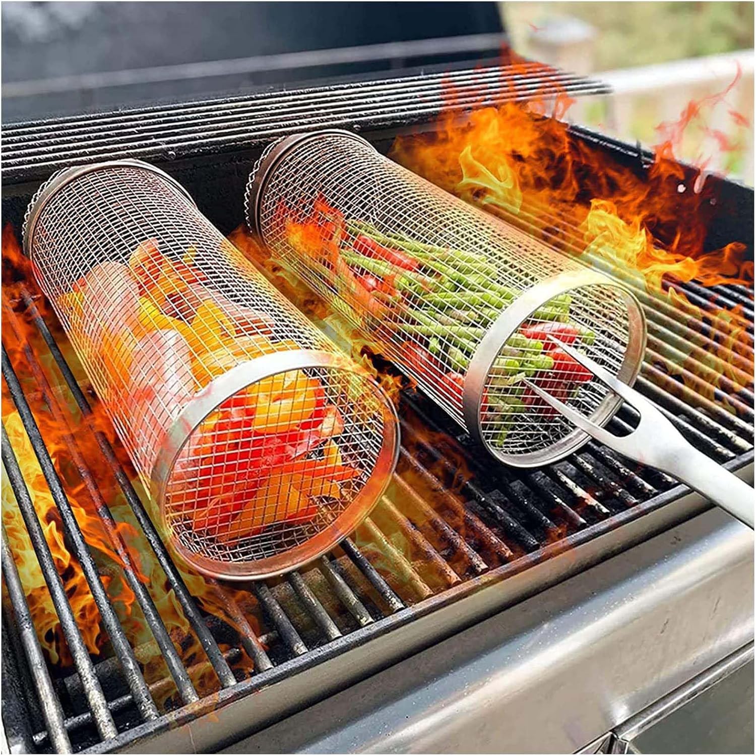 2 Stück Grillzubehör, Grill Zubehör Set, Grillkorb, Grillkorb Gemüse, Grillkorb Edelstahl, Outdoor Küche, Gemüse Grillkorb, Gasgrill Zubehör, Grillen, Garten Zubehör, Outdoorküche