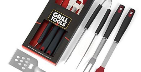 4 PCS Grillbesteck BBQ Grillzubehör, Outdoor Edelstahl Grill Set Multifunktions Grill Werkzeuge Set