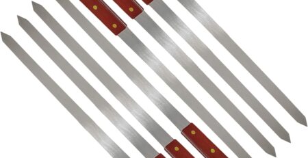 8 Stücke Flache Grillspieße Edelstahl, Adana Spieße, 60cm Fleischgabel Extra Lange Schaschlikspieße, Fleischspieße Grillzubehör für Grillbesteck