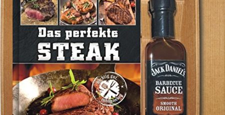 AV Andrea Verlag Das perfekte Steak im Geschenke Set groß stabil hochwertig mit original Jack Daniels BBQ Sauce oder Grillzange mit Flaschenöffner (Das perfekte Steak mit BBQ Sauce 22522)