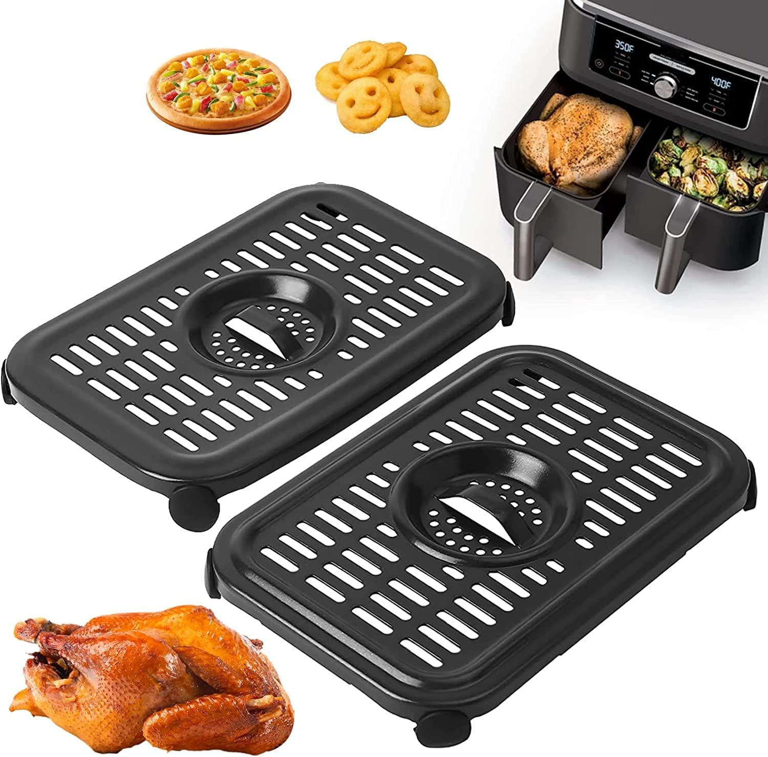 Air Fryer Ersatzteile für Ninja Foodi DualZone Air Fryers, 2 PCS Food Grade Air Fryer Zubehör Grill Pan Plate Crisper Plate Rack Tray für Ninja DZ090 DZ201 DZ100 Air Fryer, Geschirrspüler sicher