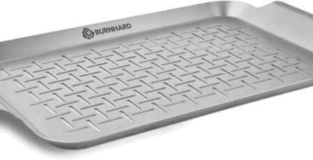 BURNHARD Grillschale 37 x 25 x 2 cm aus Edelstahl für Gemüse, Fleisch und Fisch, Gemüsekorb für Gas-, Elektro- und Holzkohlegrill, spülmaschinenfest, rostfrei