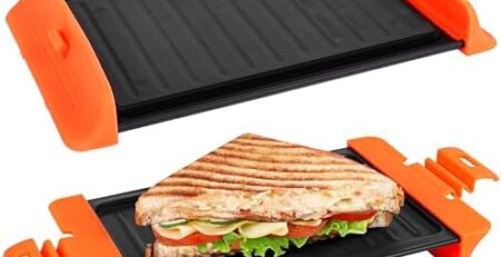 Belle Vous Sandwich Maker für die Mikrowelle - Antihaft Oberfläche - Für Toast Grill Käse Panini - Zubehör Küche - spülmaschinenfest - Griffe in Orange