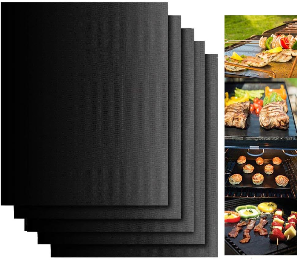 Dailyart BBQ Grillmatte (5er Set) Antihaft Grill-und Backmatte Wiederverwendbar PFOA-Frei Teflon Grillmatten für Gasgrill, Holzkohle - Perfekt für Fleisch, Fisch und Gemüse, 40x33 cm