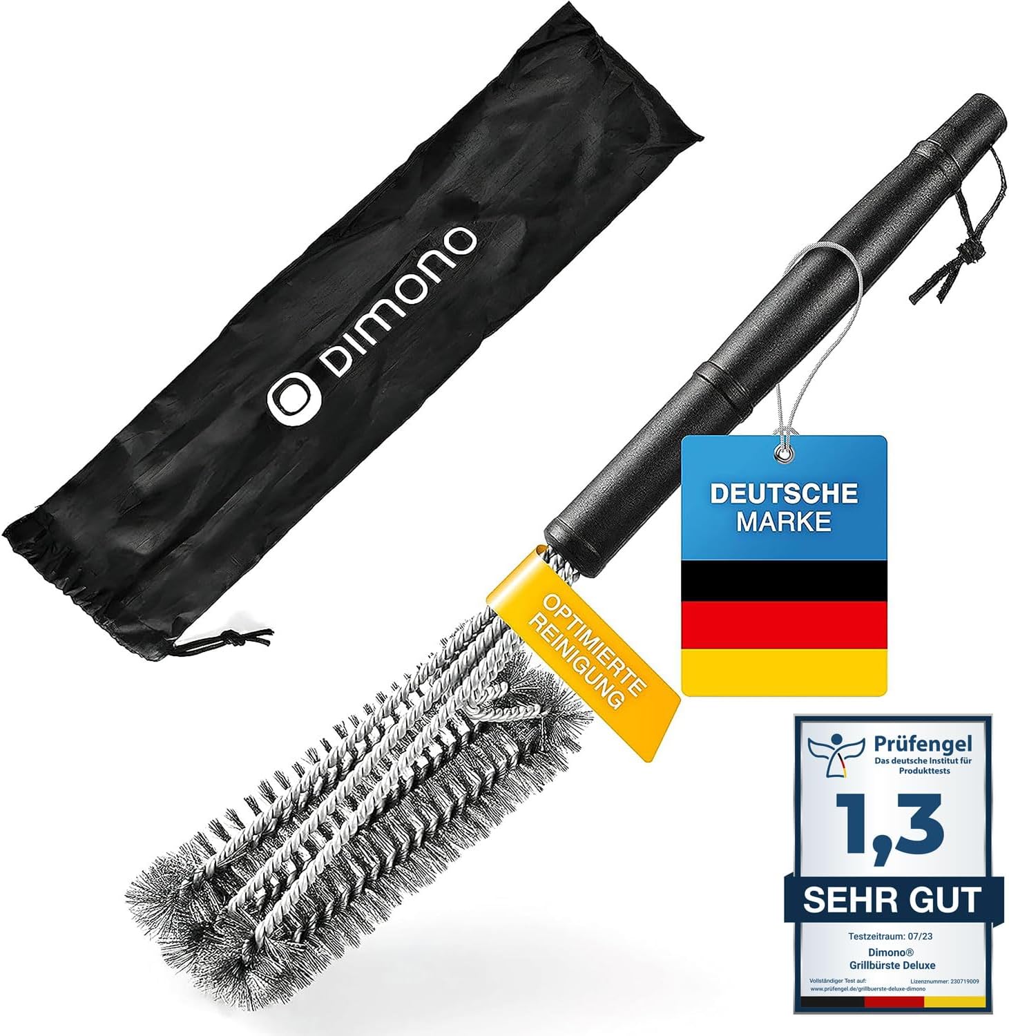 Dimono® Profi Grillbürste BBQ Bürste für 360° Reinigung aus Edelstahl - Outdoor, Grill und Barbecue schneller reinigen (Standart)