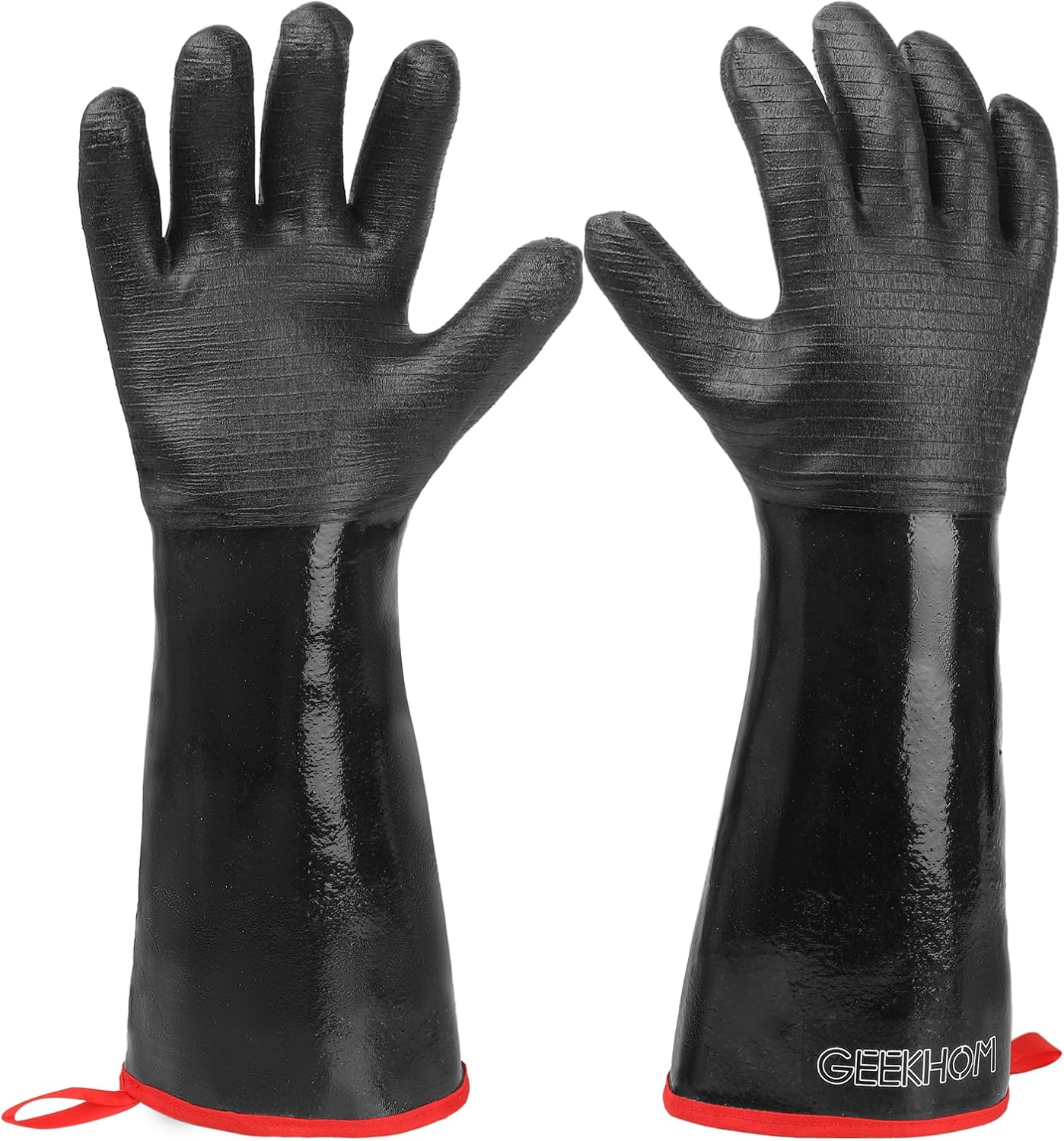 GEEKHOM 45CM Grillhandschuhe Hitzebeständig Extra Lang, Grill Zubehör Feuerfeste Handschuhe Bis 500°C, Ofenhandschuhe Topfhandschuhe Backhandschuh Topflappen Handschuh Für, Kochen, Backen& Grillen