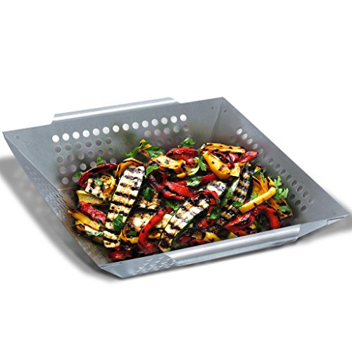 Grill Republic Premium Gemüse-Grillkorb Große BBQ-Grillschale aus Edelstahl | Zubehör für Holzkohle-, Elektro- und Gas-Grill sowie Backofen | Spülmaschinenfest | Maße: 30 x 34 x 6 cm