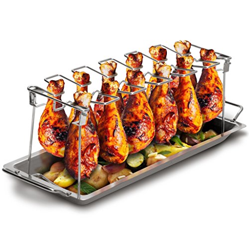 Grill Republic Premium Hähnchen-Halter (BBQ-Rack) I Hähnchenschenkelhalter aus Edelstahl für bis zu 12 Keulen l Platzsparendes Grillzubehör als optimales Geschenk für Grillfans