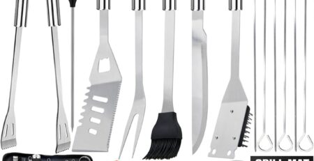 Grillbesteck Set, 28-teiliges Edelstahl Professionelles Grillzubehör mit Tragetasche, Geburtstags Weihnachten Geschenk für Männer, für Garten und Camping BBQ