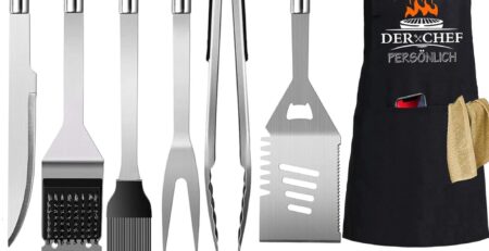 Grillbesteck Set,Grillzubehör Männer Geschenk,Edelstahl Grillkoffer Set of 20,Grill Zubehör mit Grillzange Grillspachtel und Grillschürze, BBQ Grill Set Ideales für Outdoor und Camping