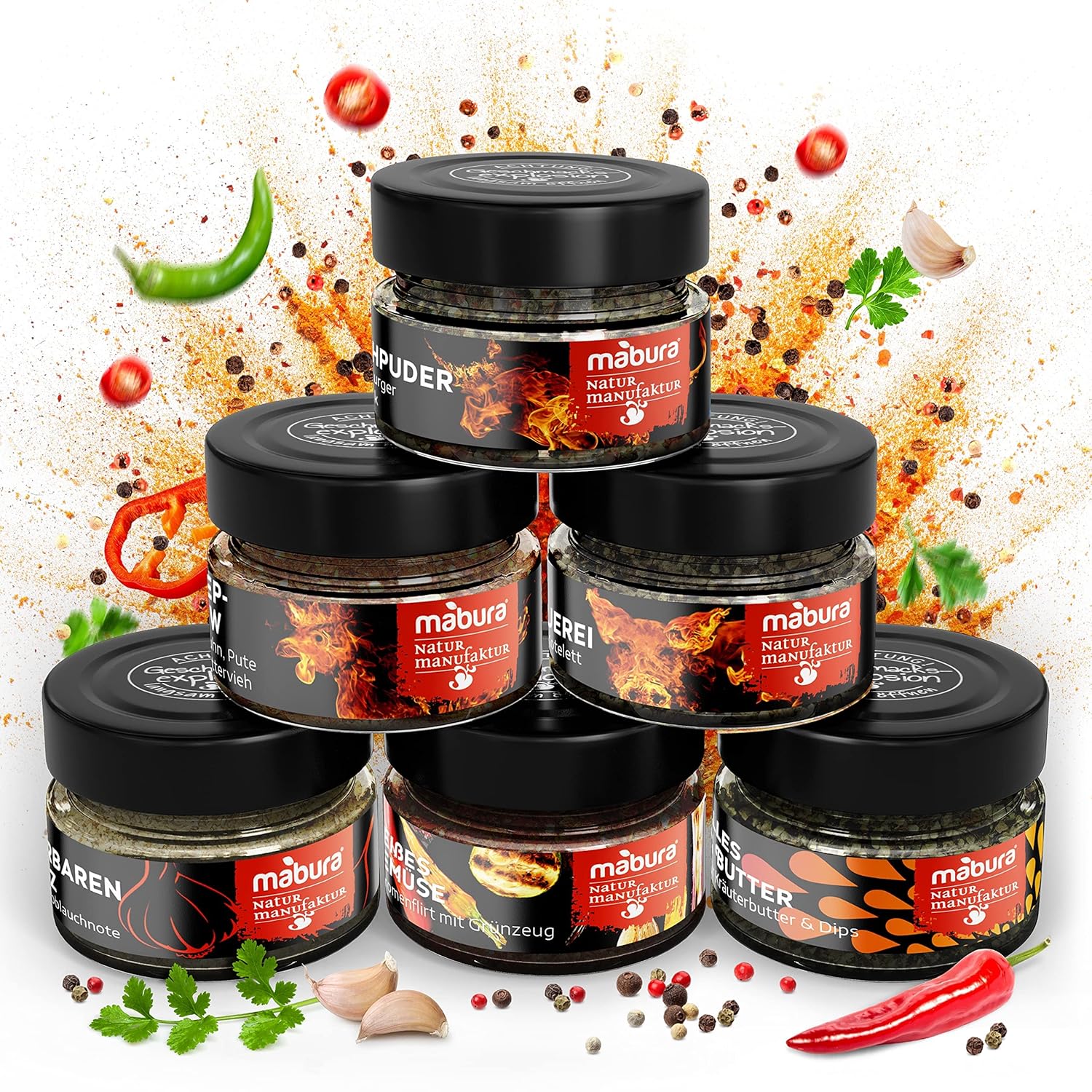 Grillgewürze Geschenkset - Leckere Grill Geschenke für Männer – das etwas andere Grill Gewürze Geschenkset – Grillgewürze Geschenkset Männer - 6 BBQ Gewürze von Hand abgefüllt 100% Bio (BBQ Box)