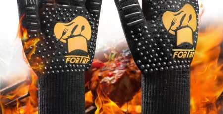 Grillhandschuhe Hitzebeständig Bis 800°C，Ofenhandschuhe rutschfest，Backhandschuhe Kochhandschuhe Atmungsaktiv,Feuerfeste Handschuhe Topfhandschuhe Kamin，für Grill BBQ (L-XXL)