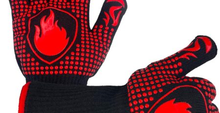 Grillhandschuhe Hitzebeständig bis 800°C, Ofenhandschuhe Hitzebestaendig, Topfhandschuhe Aus Aramid-Gewebe, rutschfest Backofen Handschuhe, Grill Zubehör für Küche Grill BBQ Ofenhandschuhe