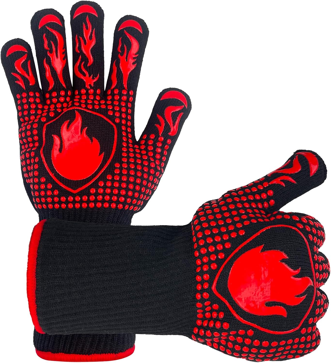 Grillhandschuhe Hitzebeständig bis 800°C, Ofenhandschuhe Hitzebestaendig, Topfhandschuhe Aus Aramid-Gewebe, rutschfest Backofen Handschuhe, Grill Zubehör für Küche Grill BBQ Ofenhandschuhe