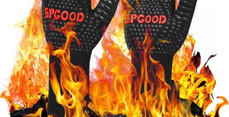 Grillhandschuhe hitzebeständig 800 Grad feuerfeste Handschuhe Kochhandschuhe Backhandschuhe für Küche Grill BBQ Ofenhandschuhe,Schwarz (M/XL)