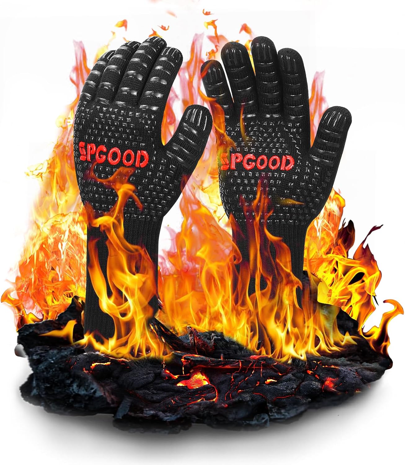 Grillhandschuhe hitzebeständig 800 Grad feuerfeste Handschuhe Kochhandschuhe Backhandschuhe für Küche Grill BBQ Ofenhandschuhe,Schwarz (M/XL)