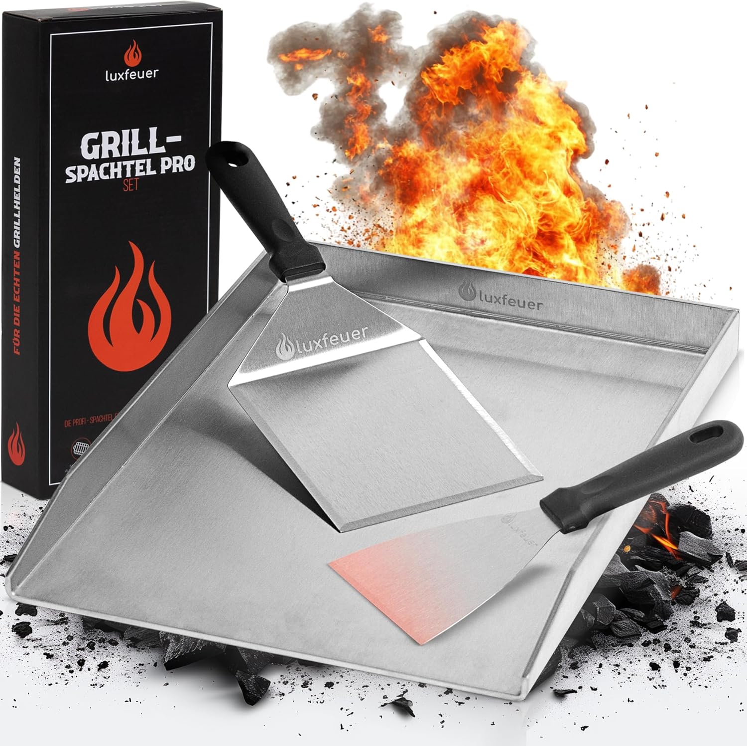 Grillspachtel Set aus Edelstahl Hochwertiger Plancha Spachtel, 2er Set, für Teppanyaki Grillzubehör für Smash Burger, Fisch, Spülmaschinengeeignete, burgerglocke, grillwender, Ideales Grill Zubehör