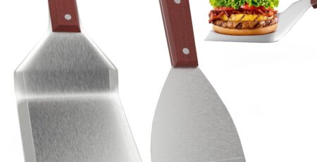 HAPPY FINDING Grillspachtel, XXL holzgriff Grillbestecksets Edelstahl Grill Zubehör mit Grillspatel-Ständer für Profi BBQ Zubehör Smash Burger