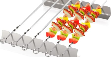 Homealexa Grillspieße Edelstahl, Schaschlikspieße Edelstahl Grill Spieße mit Halterung, 6 Pack Grill Kabob Lange Spieße Fleischspieße Set Grill Skewers Grillzubehör